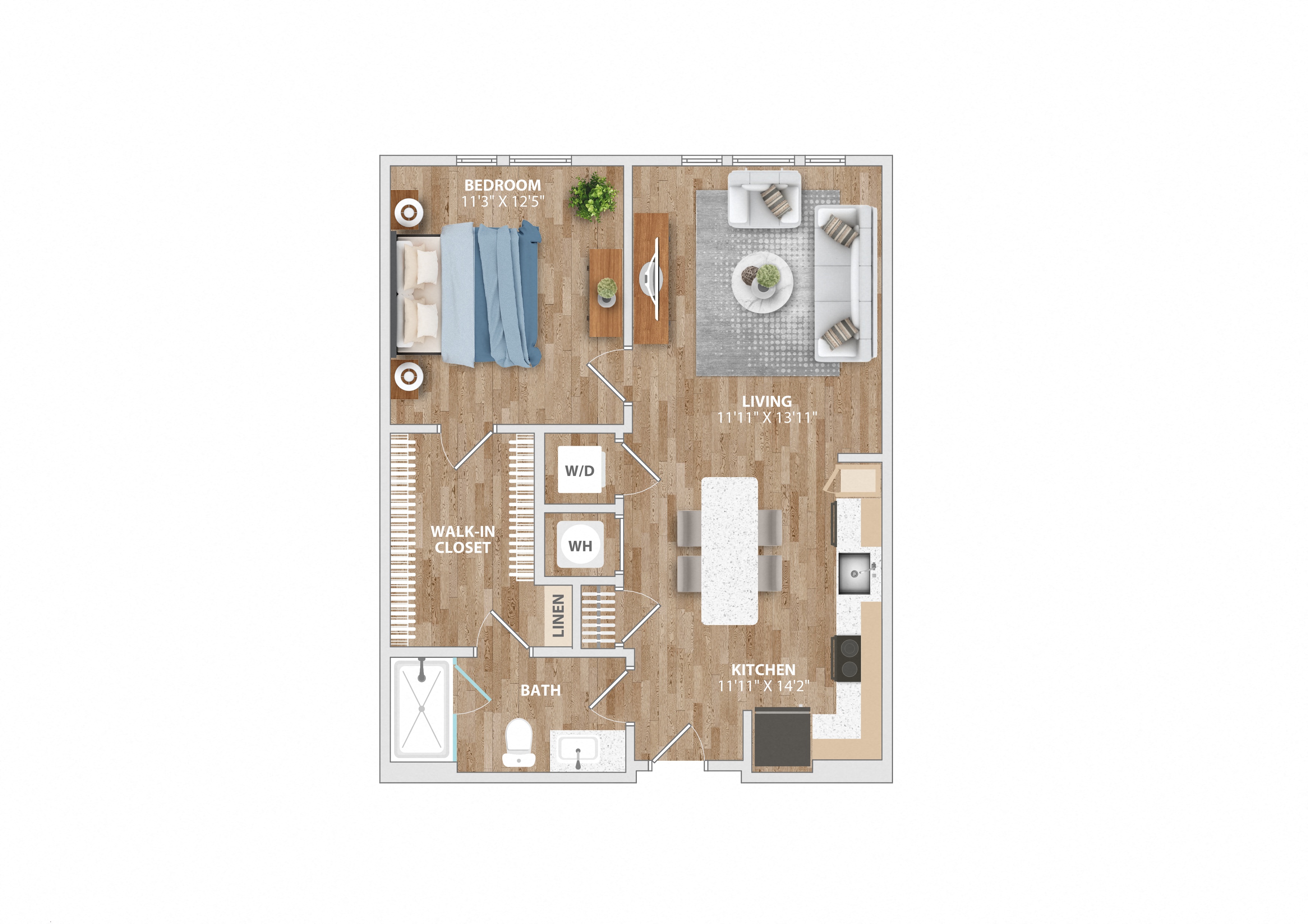 A6A Floor Plan 1 Bed 1 Bath 737 Sq. Ft. at Hawkins Press Apartments, Charlotte, NC 28203